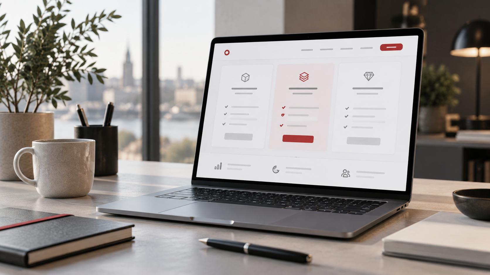 Laptop met een helder digitaal prijsoverzicht in de visuele stijl van Tinsights