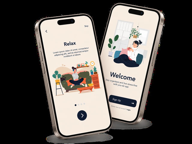 Flutter-Wellbeing-App-Mockup auf zwei Smartphones