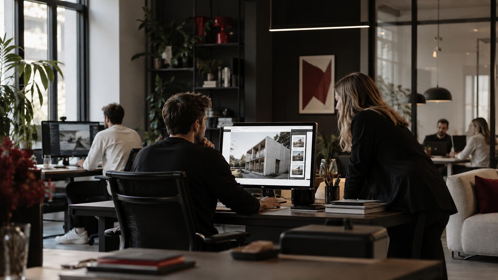 Team van Tinsights werkt samen aan een digitaal project in een moderne werkruimte